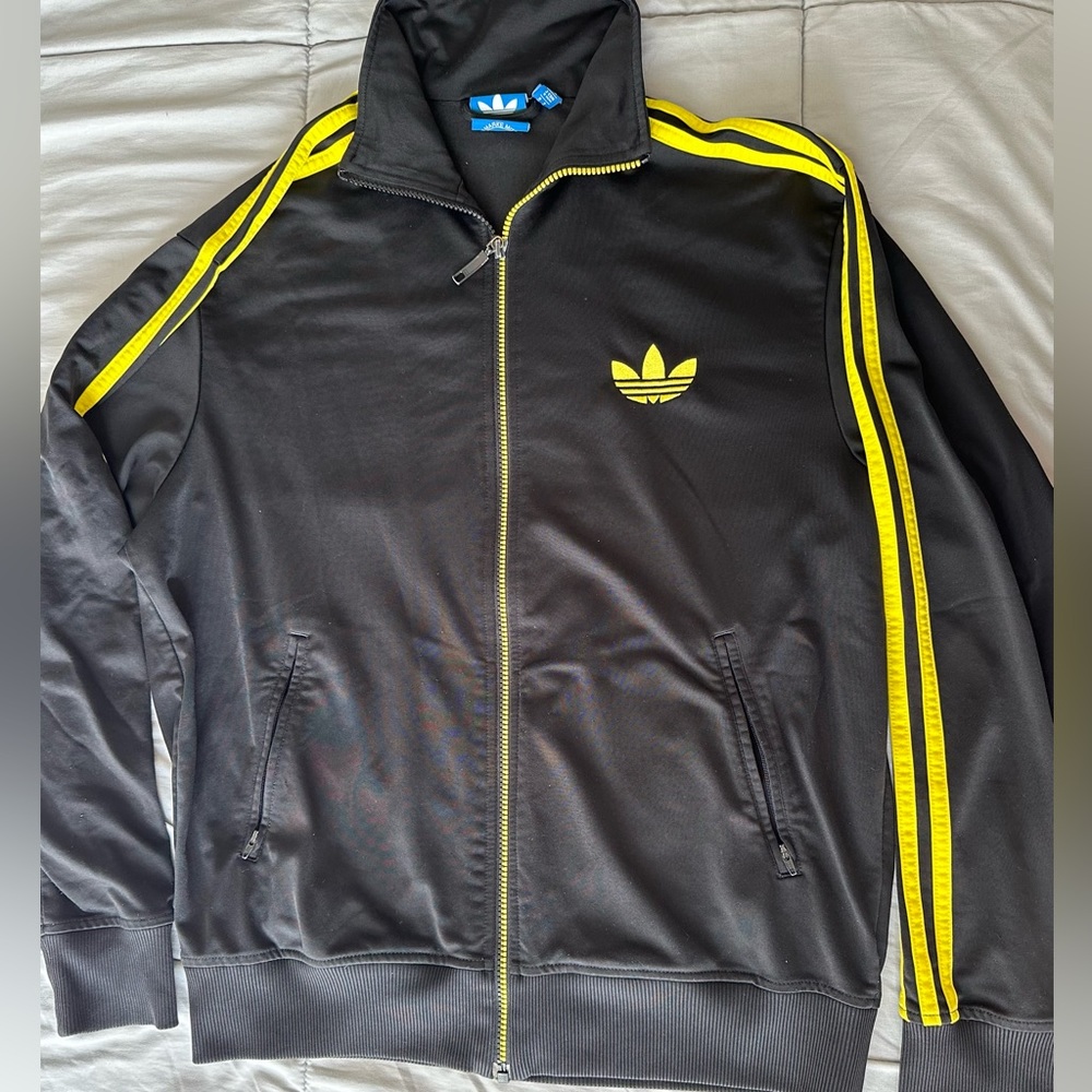 Adidas Men’s Essentials Jacket Black-Yellow, Size M, Full Zip